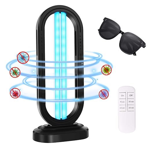 UV Light Sanitizer,4-Speed Timing and Remote Control UVC Home Disinfection Device,Ultraviolet Light Sanitizer for Dust Mites,UV Lamp for Whole Room,Black