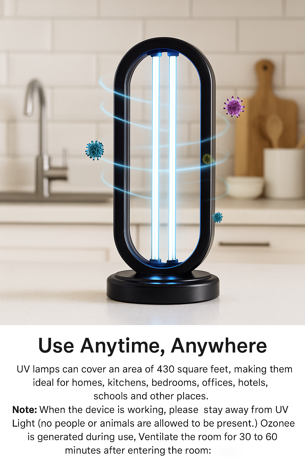 UV Light Sanitizer,4-Speed Timing and Remote Control UVC Home Disinfection Device,Ultraviolet Light Sanitizer for Dust Mites,UV Lamp for Whole Room,Black