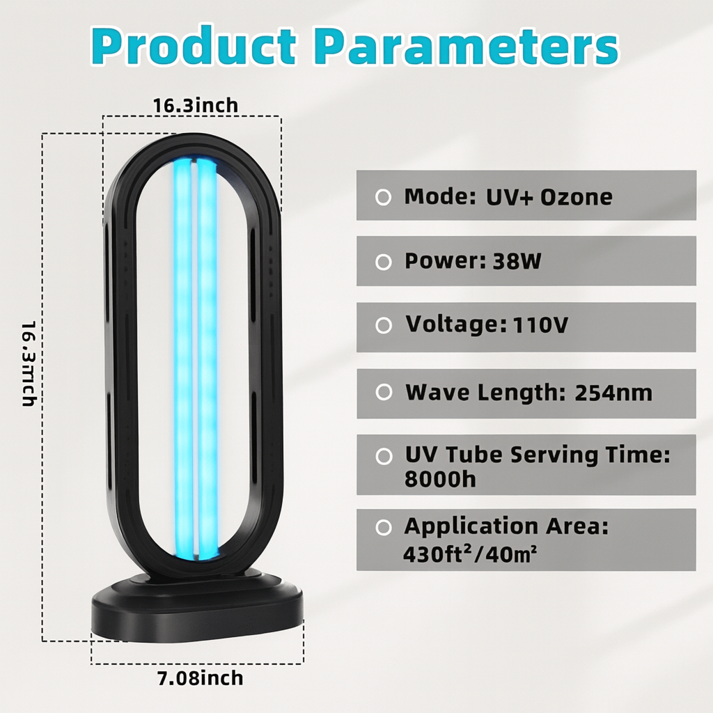 UV Light Sanitizer,4-Speed Timing and Remote Control UVC Home Disinfection Device,Ultraviolet Light Sanitizer for Dust Mites,UV Lamp for Whole Room,Black